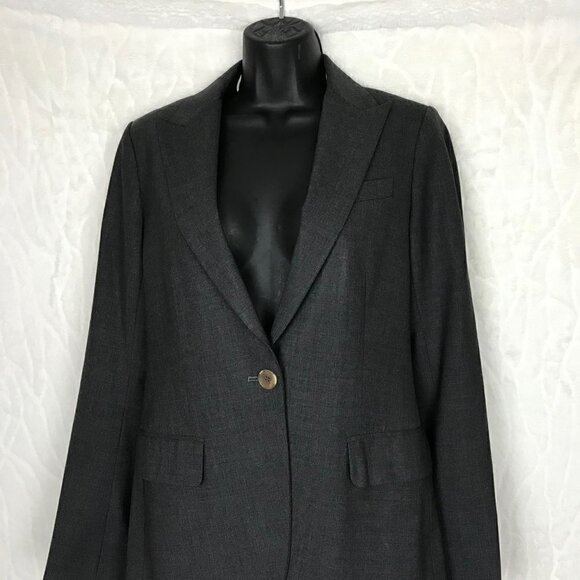 Theory Grey 94% Wool One Button Blazer Size 10 - Picture 3 of 8